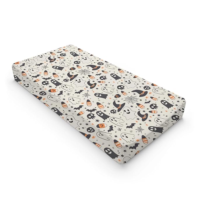 Funny Halloween Skull Bats Witch Hats Stars Pattern Baby Changing Pad Cover, Unisex Fall Winter Holiday Nursery Diaper Changing Table Pad Mat Sheet for Boys Girls-16x32