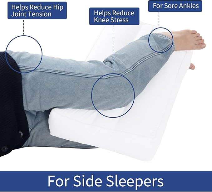 HOMBYS Knee Pillow for Side Sleepers,Down Alternative Between Leg Pillow for Sleeping,Under Knee Pillow for Sleeping on Back,Spine Alignment, Lower Back Pain Relief,Pregnancy Support,White 3 inch