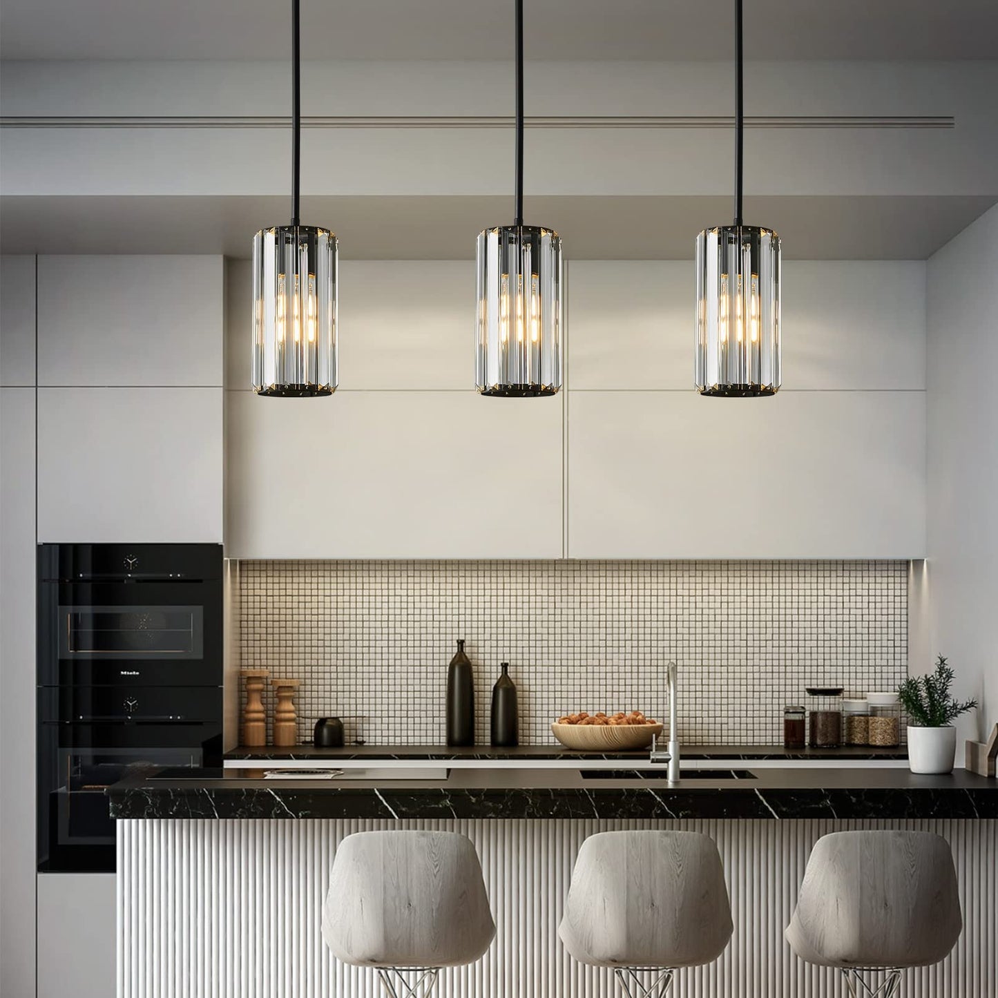 Zhllmq Black Pendant Lighting Modern Pendant Light Mini Crystal Chandeliers Adjustable Pendant Light Fixture For Kitchen Island Dinning Room Corridor Bedroom(Black 1-Light)