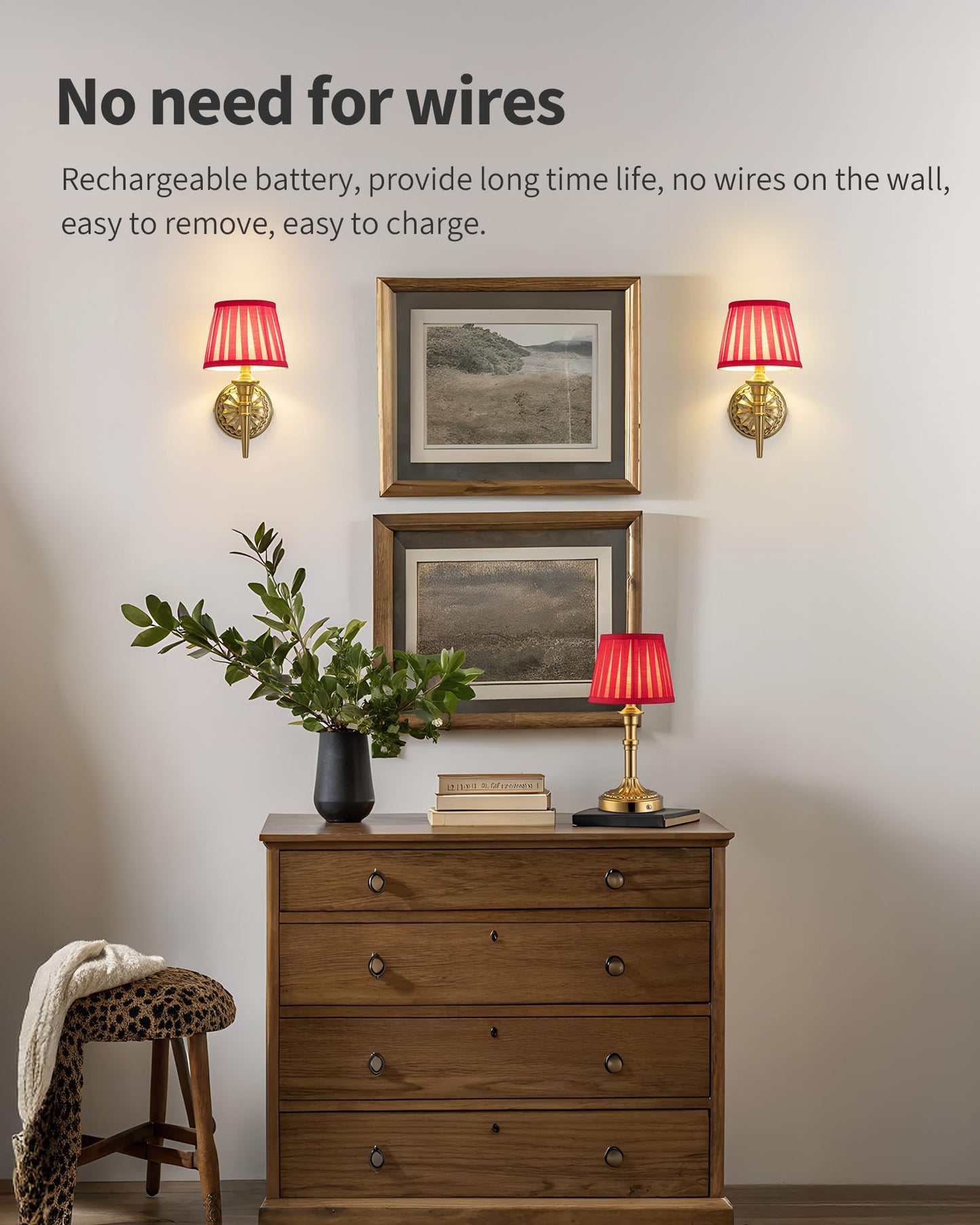Kdg Cordless Wall Sconces Set Of 2  Small Wireless 5200Mah Rechargeable Battery Fabric Led Wall Lamps  Portables Lightings For Wall discomfort-reducingting  Living Room  Bedroom  Hallway  Gifts  Night Light (Red)