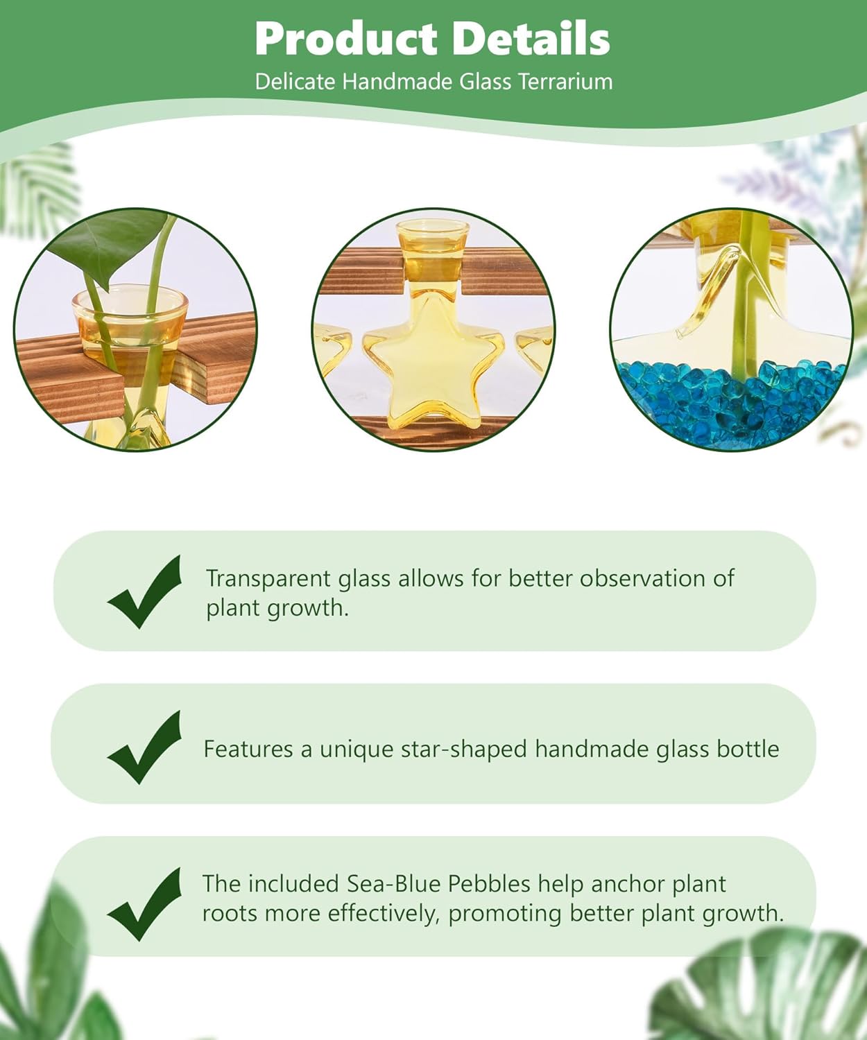Nacome Plant Terrarium with Wooden Stand,Star-Shaped Planter Propagation Station Glass Vase for Home Office Decor- Unique Gifts for Plant Lovers Women Mom(Yellow)