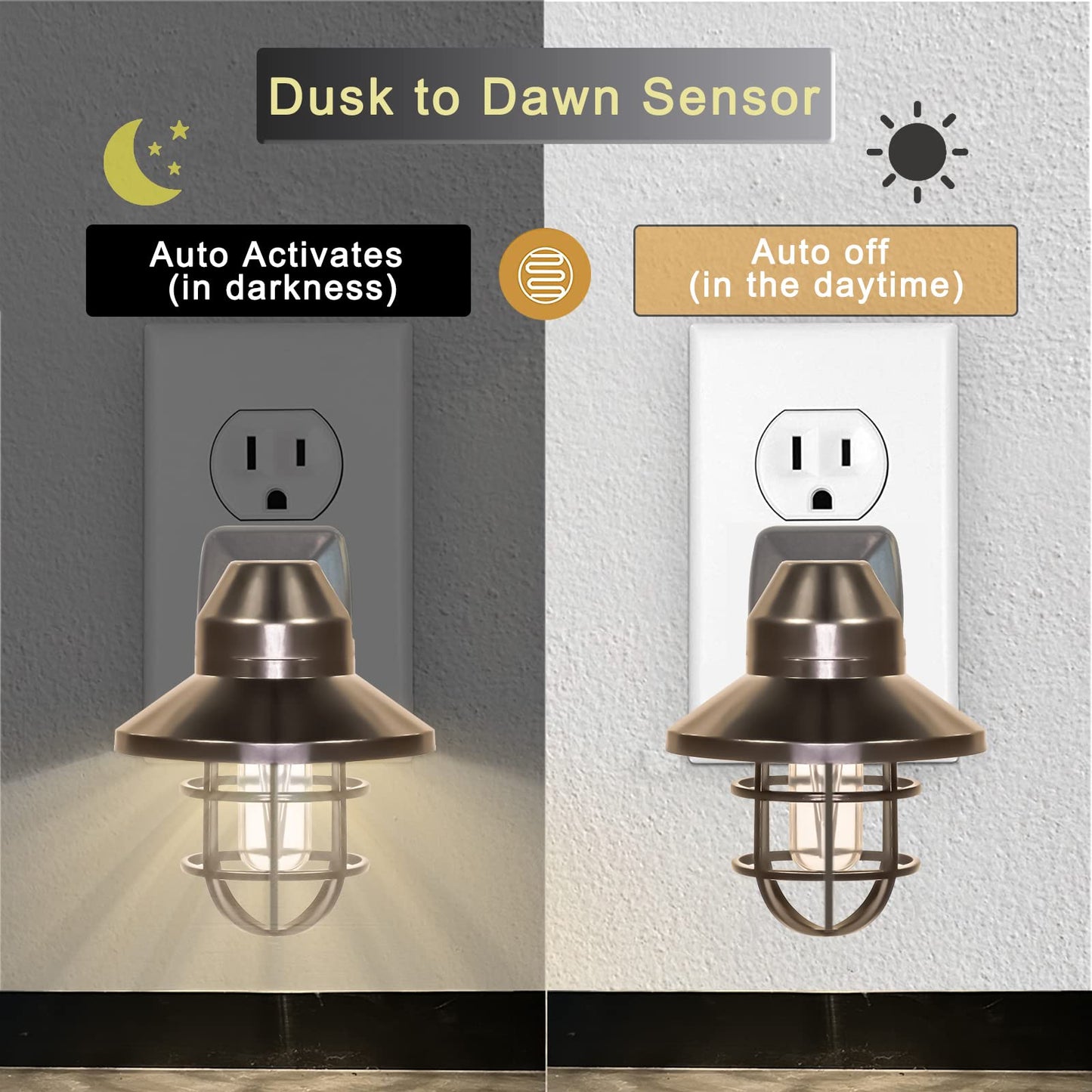 NOVELUX ETL Night Light Plug-in, 2 Pack, Warm Farmhouse, 2700K, Model NL-UMB5P-0.8W, Dusk to Dawn for Kitchen