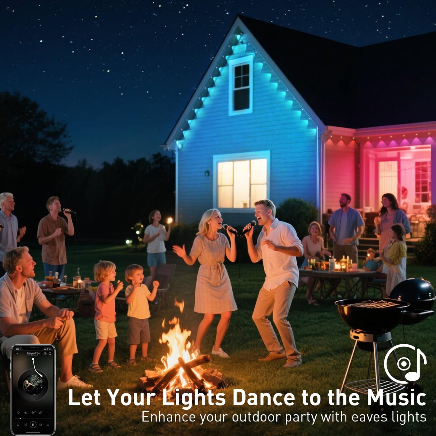 Yibulayin 300Ft Permanent Outdoor Lights Waterproof  Smart Rgb Eaves Lights With App/Remote Control  Diy Scene Modes  Led Outdoor Lighting For Christmas Holidays Daily Party House Roof Lighting
