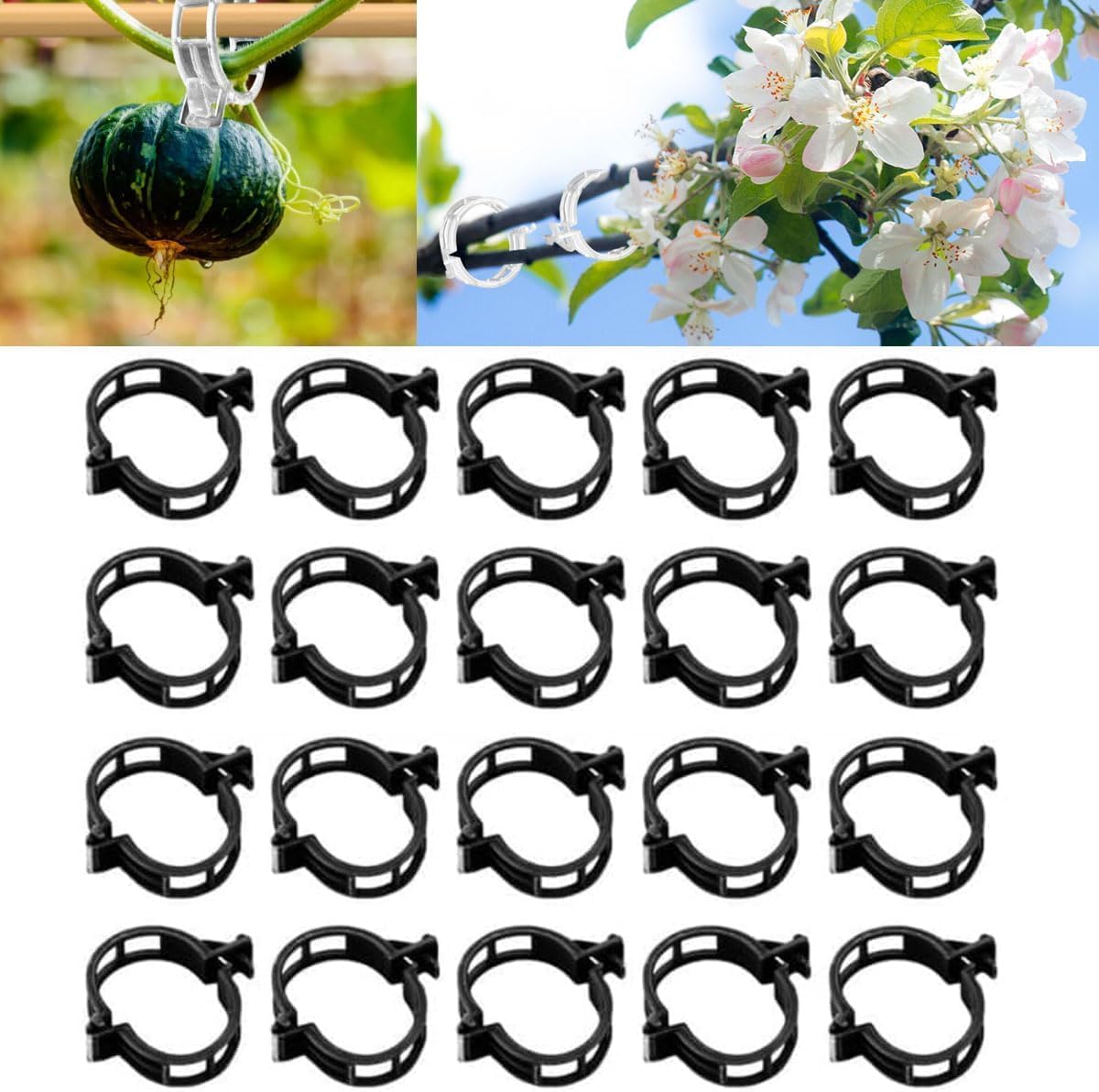 Plant Support Clips Reusable Garden Clips, Secured Plastic Plant Clips, Tomato Support Clips for String Trellis for Climbing Plants Outdoor Indoor Plant Flowers Stem Vine Fixing Clips (100, Black)