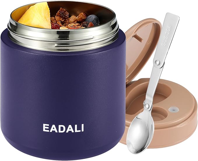 Eadali 15.2 oz Thermo Food Jar for Kids & Adults, Vacuum Insulated Lunch Container 316 Stainless Steel, Hot & Cold Soup Jar with Spoon, BPA Free & Leak Proof