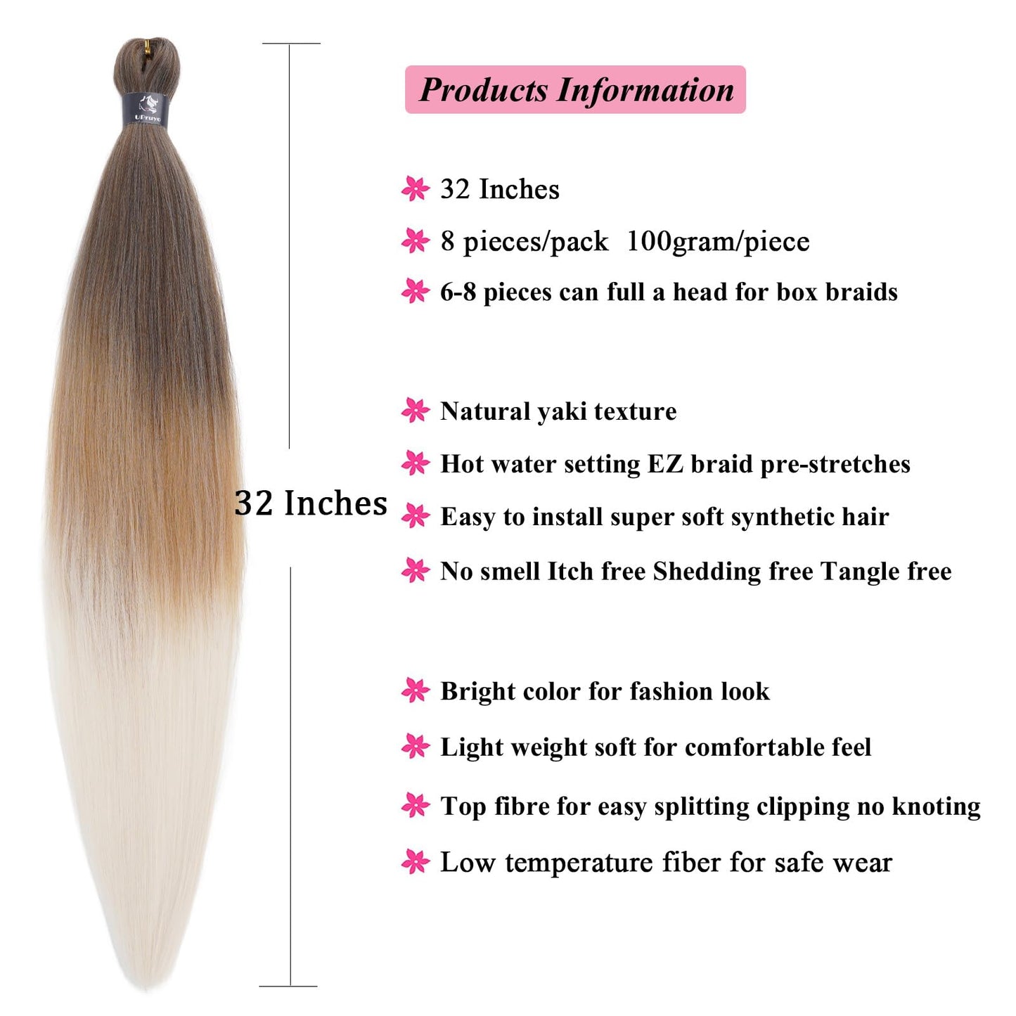UPruyo 4/27/613 Ombre Braiding Hair Pre Stretched Knotless Braiding Hair Extensions for Box Braids Hypoallergenic Pre Sectioned