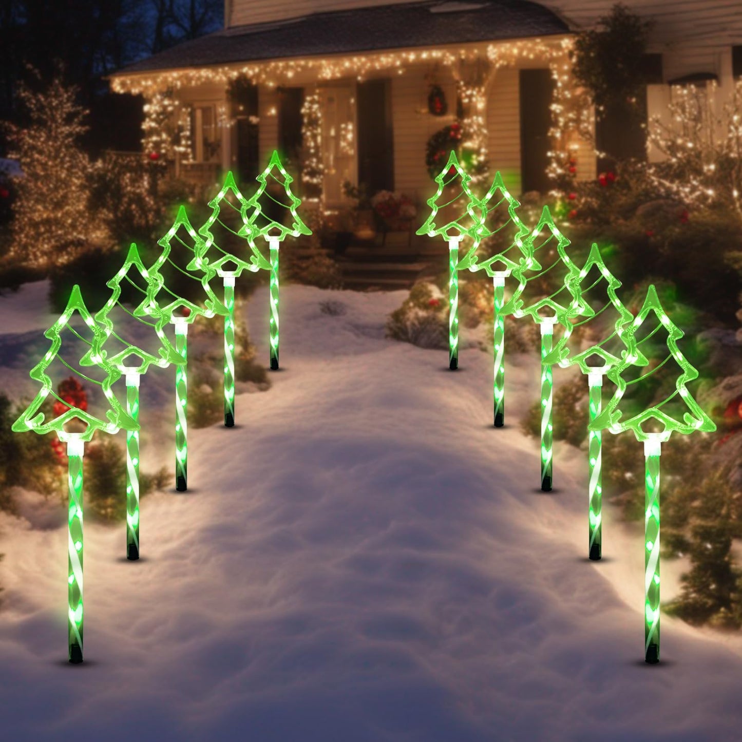 Christmas Solar Pathway Lights Outdoor Decorations  8 Modes Xmas Tree Candy Lights Waterproof Led Garden Stake Light For Walkway Yard Lawn Porch Holiday Decor 5-Pack (Green Tube Tree  5 Pack)