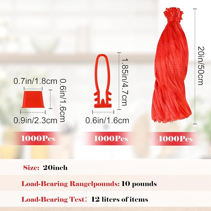 1000 Pcs Reusable Mesh Produce Bags, 20 Inch Seafood Boil Bags for Crab with 1000 Loop Closures, Onion Potato Storage Net Bag for Vegetables Fruits Seafood