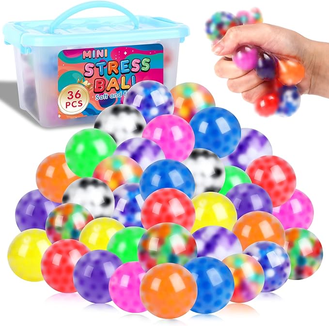 36 Pack Squishy Ball, Stress Balls Bulk for Adults, Mini Stress Balls, Anti-Anxiety and Fidget Balls to Relax, Birthday Gi...