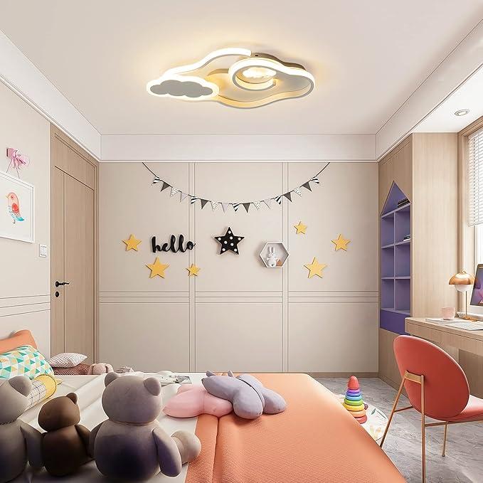Tioolo Modern LED Ceiling Light Dimmable Cloud Ceiling Lights Flush Mount Acrylic Ceiling Lamp with Remote Creative Cartoon Ceiling Lighting Fixture for Boy Girl Room Bedroom Living Room 42W/White