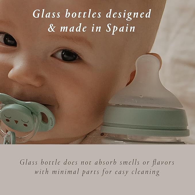 Suavinex Bonhomia Glass Baby Bottle with SX PRO Silicone Nipple, Anti Colic Baby Bottles, Baby Bottles for Breastfed Babies, Medium Flow, 3mo, 8oz, Pink
