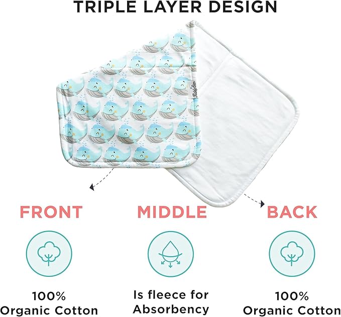 5-Pack Organic Cotton Burp Cloths – Large, Ultra-Soft 3-Layer Towels for Burping, Shoulder & Hand Use, Highly Absorbent