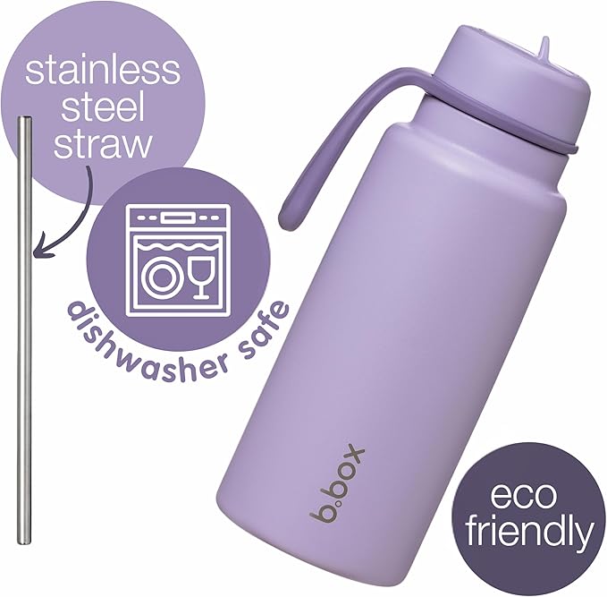 b.box Triple Insulated 34oz Water Bottle w/Stainless Steel Straw. 46 Hours Cold. Leak Proof Tumbler with Lid and Straw for Travel, Gym & School. BPA Free Sports Water Bottles.