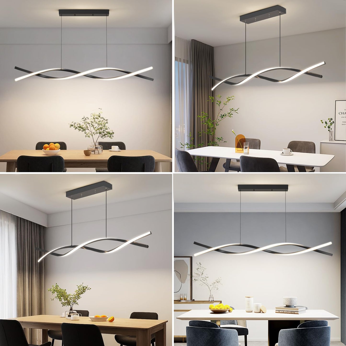 Mikeru Modern LED Ceiling Pendant Light, 47in Adjustable Color Temp 3000K-6500K, Aluminum, C-Black, Model NXF-US-B0CLG74BSF