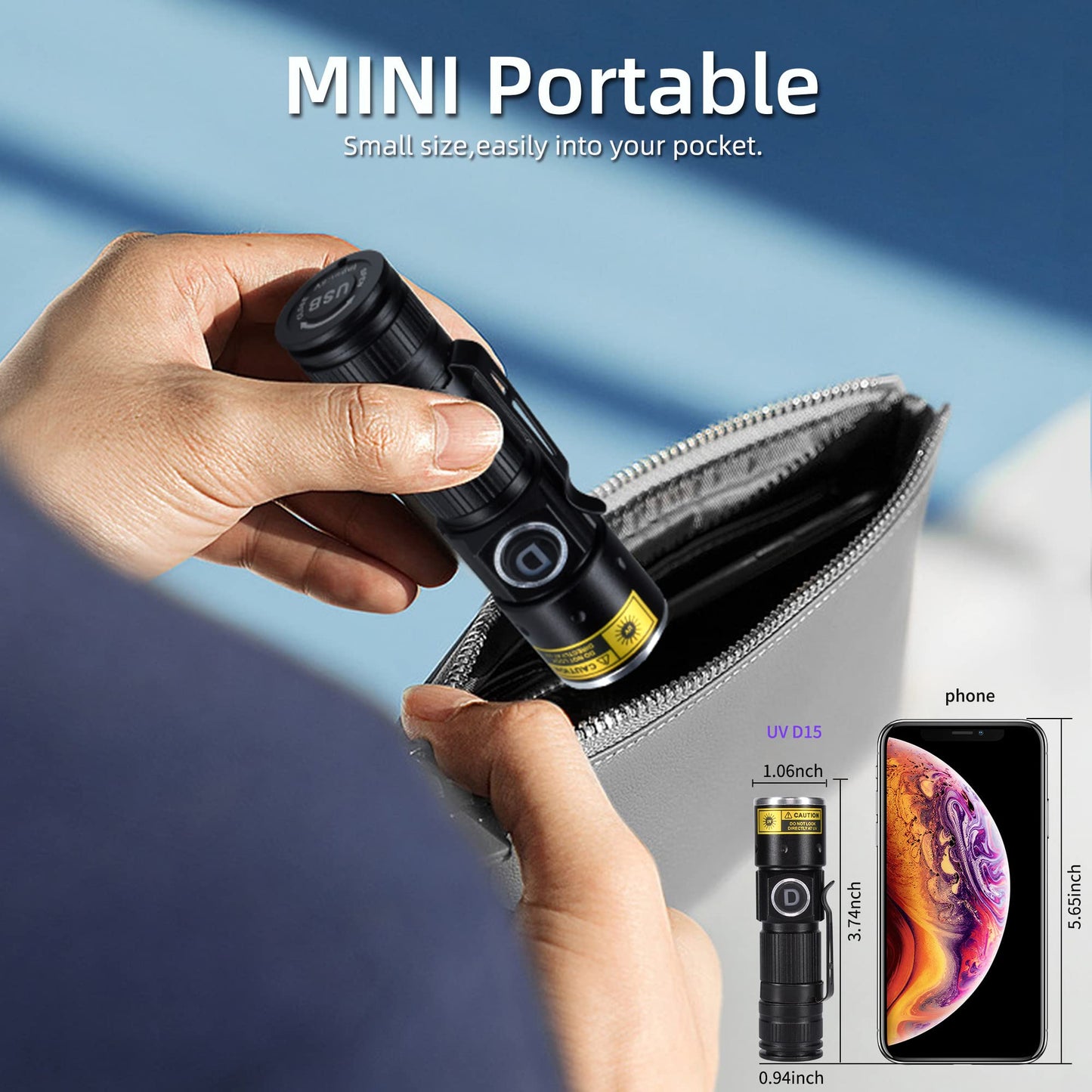 Darkdawn Uv 395Nm Flashlight - Usb Rechargeable Mini Blacklight, Aluminum, D15 Model, Ideal For Cat Urine Detection And Stain Identification