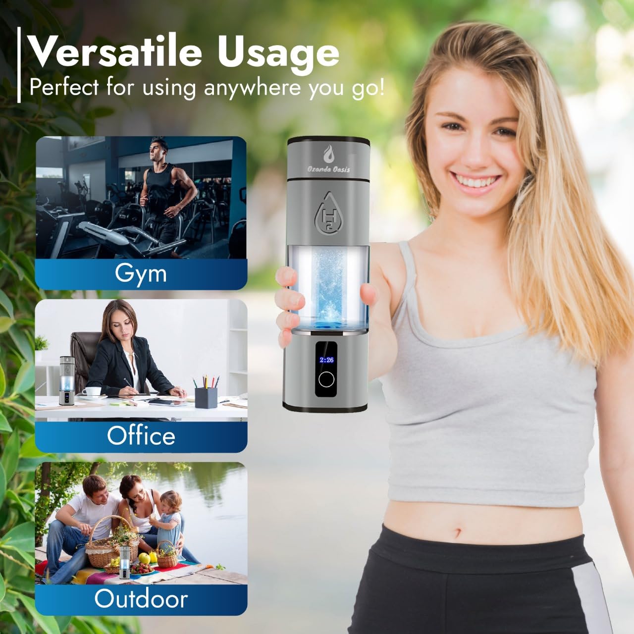 Hydrogen Water Bottle – 8000 PPB | Certified H2 Generator | SPE/PEM Cup with Platinum Electrodes & Dupont PEM • Portable USB Rechargeable 280 mL Hydrogen Generator for Drinking Water
