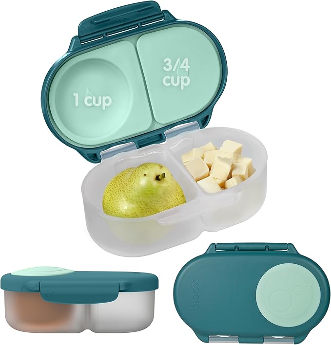 b.box Snack Box Reusable Snack Containers with Lids 2 compartments, Bento Box for kids and toddlers, Leakproof Lunch Box, BPA free and Dishwasher Safe Snack Container (Emerald Forest, 1 3/4 Cup)