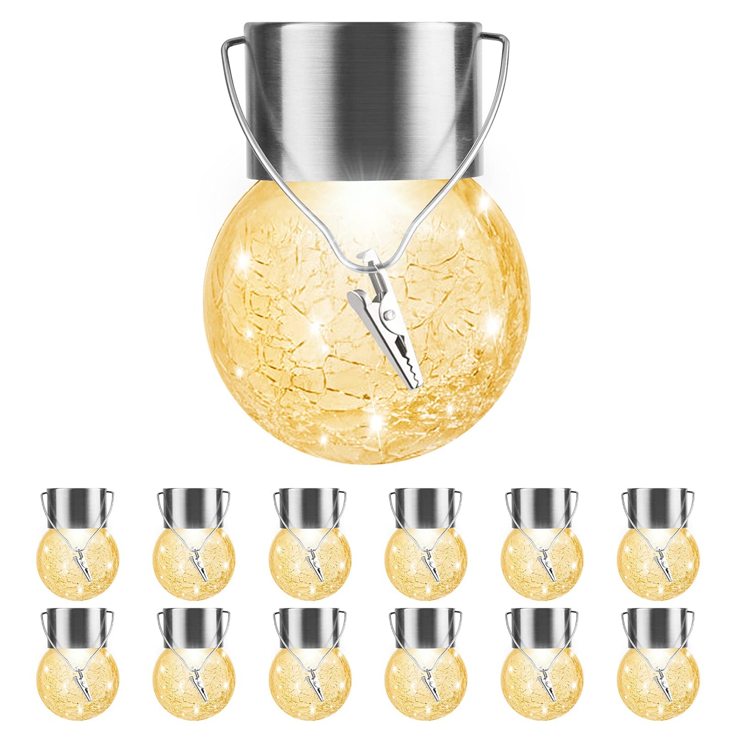 PARTPHONER Solar Lights Outdoor 12 Pack, Waterproof Hanging Globe Lanterns,  ed Glass, Warm White, Model PA1165