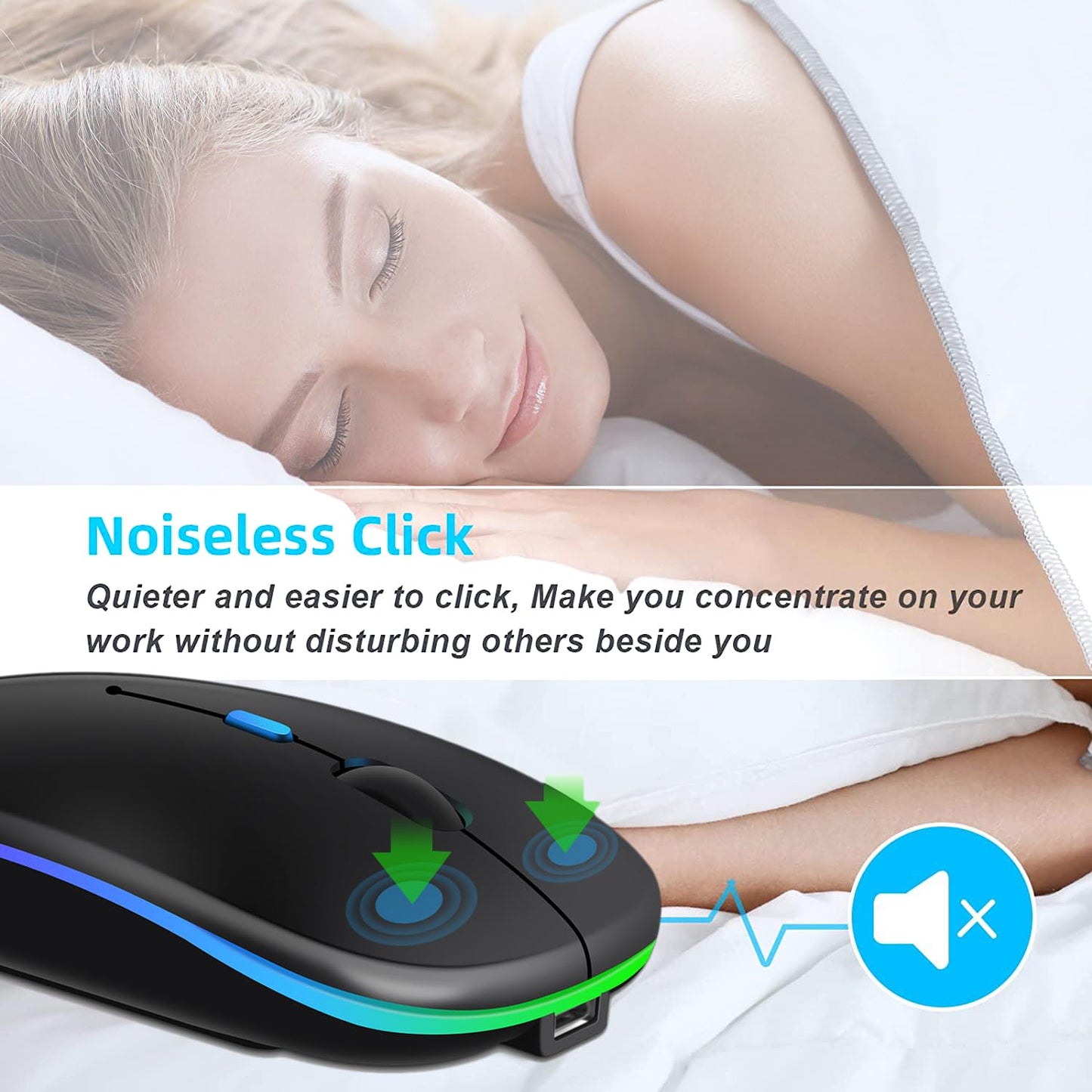 Neises Wireless Mouse for Computer Laptop,Bluetooth Mouse for Apple MacBook,Dual Mode BT 5.0+ 2.4GHz USB Mice