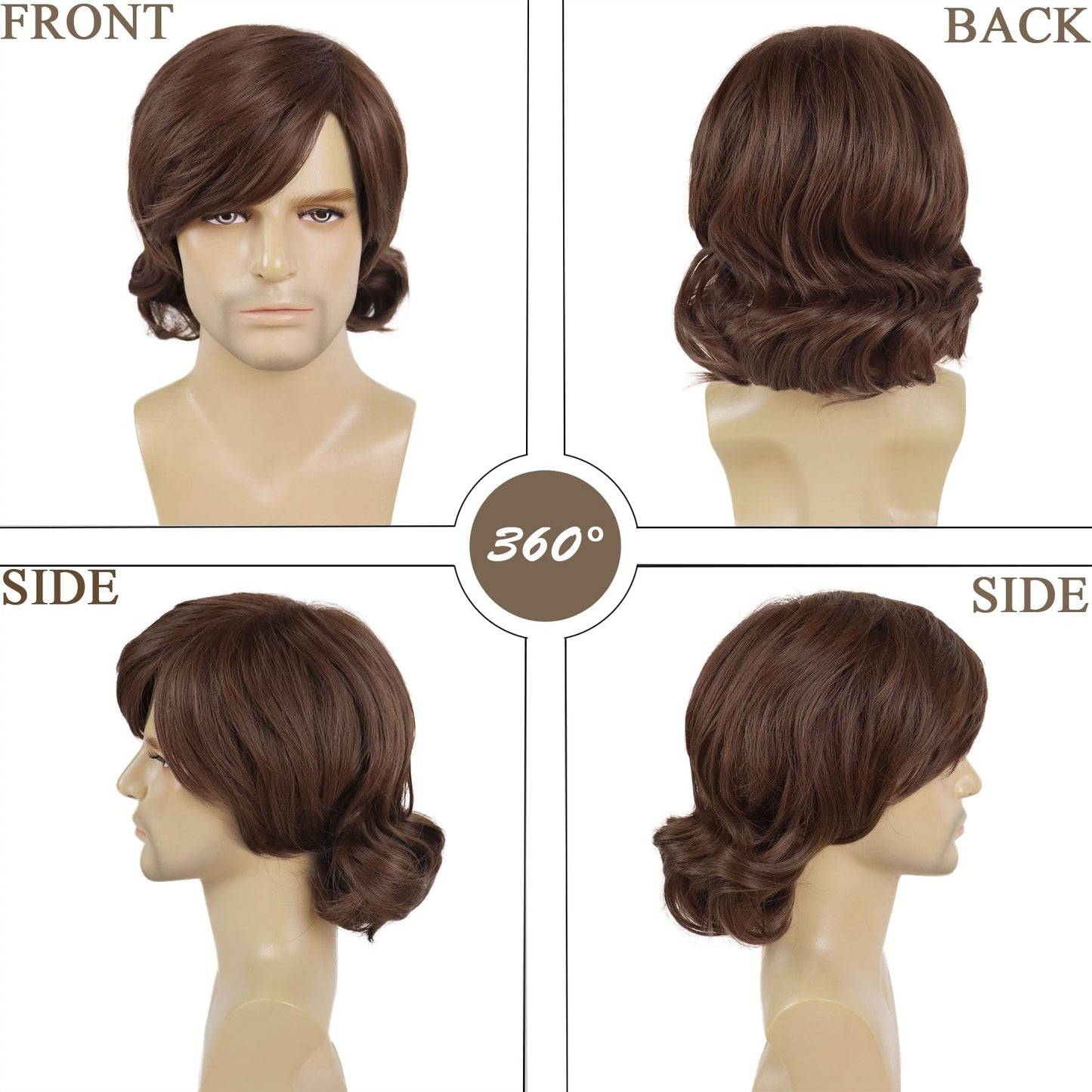 GNIMEGIL Shaggy Wig Men Short Curly Wavy Hair Brown Wigs Halloween Cosplay 60s 70s Male Rocker Costume Male Wig Reddish Cosplay