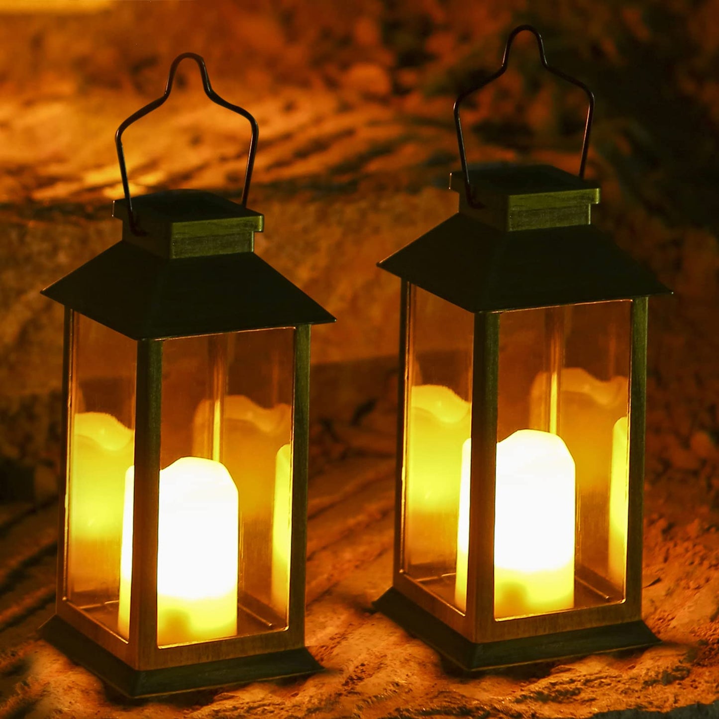 Tomshine Solar Lanterns 2 Pack, 11.8 Led Flameless Candle Lights, Outdoor Hanging, Black