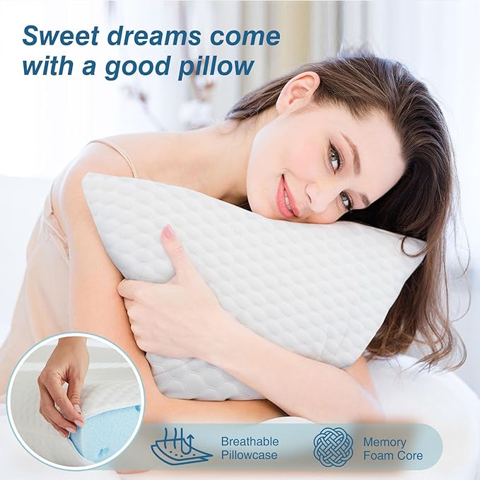 Sweetcrispy Memory Foam Sleeping, Bed Soft and Comfortable, Cooling Hotel Pillow for Side Sleeper, Removable, Machine Washable Cover, Standard Size 4 Pack, White 4 Count