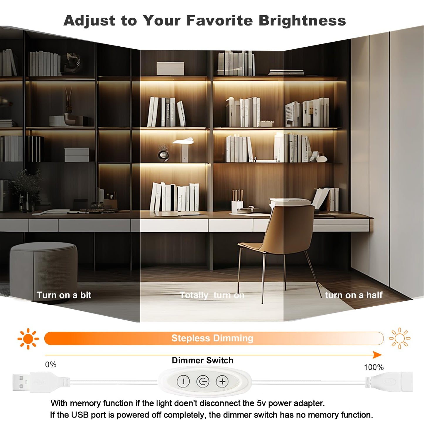 Gxilee Usb Light Strip - Warm White 3000K, 6Ft Cob Led With Dimmer, Model G-3000K-5V2M, Ideal For Tv & Indoor Diy