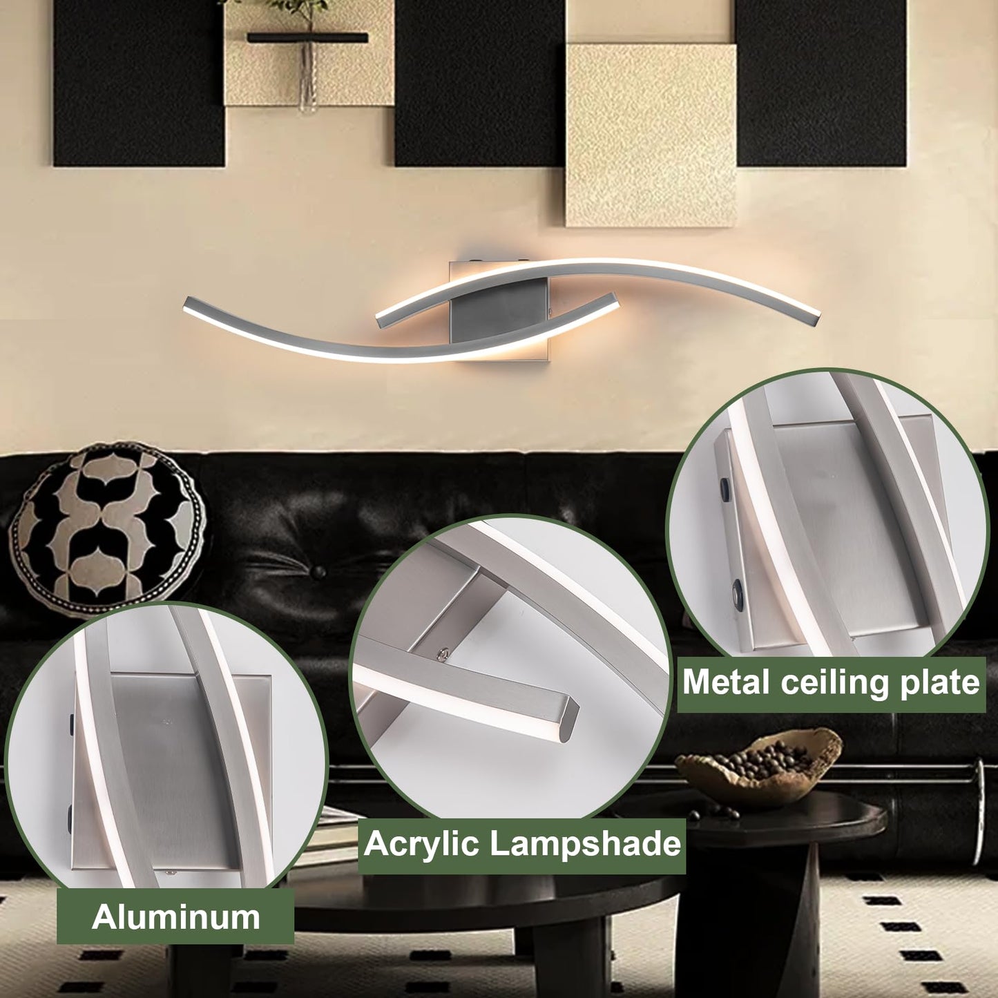 Sovinzert Battery Operated Wall Sconce Set Of 2 Brushed Nickel Wall Sconces With Remote Control 3000K-6000K Modern Led Wireless Wall Light For Living Room  Hallway  Bedroom  39.3 Inch (2 Pack)