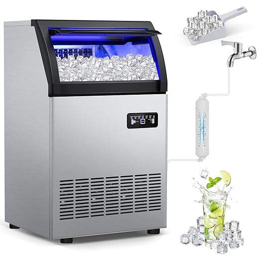 Commercial Ice Maker 260Lbs/24H, Ice Machine 72pcs Ice Cubes, Undercounter Ice Maker Machine with Water Line and Filter, 35 Lbs Storage Ice Bin, Stainless Steel Ice Maker for Home,Shop,Bar