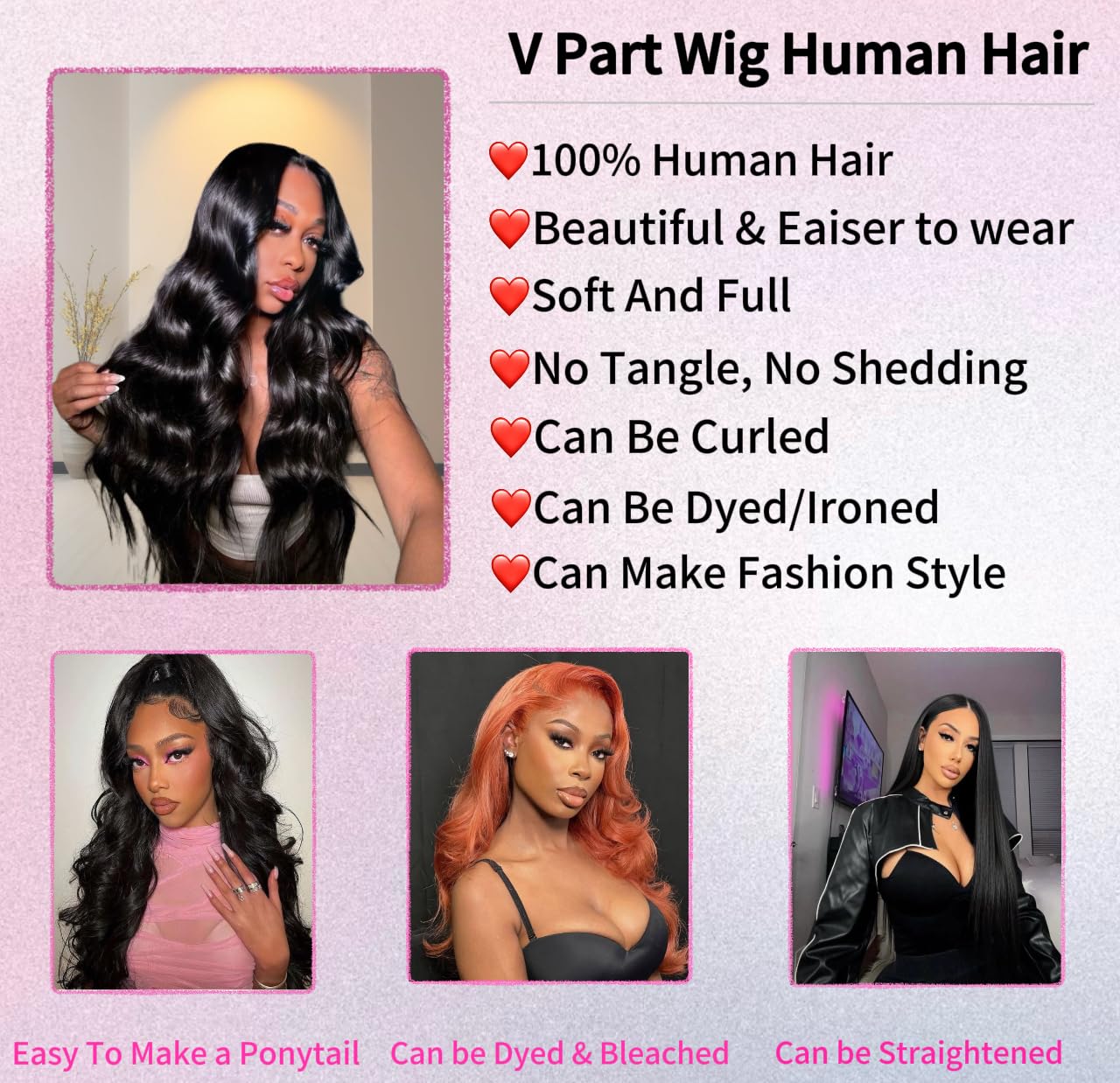 XSSXAKO V Part Wig Human Hair Body Wave Upgrade Human Hair Clip in Wigs No Glue No Sew In Beginner Friendly Natural Color(16inch