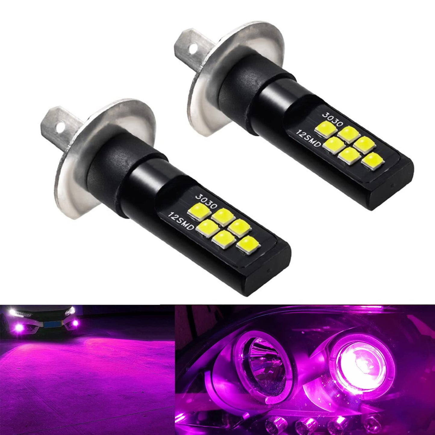SOCAL-LED LIGHTING H1 LED Fog Light Bulb, 3030 SMD, Pink Purple, Alloy/Aluminum/Plastic, Daytime Running DRL Lamp