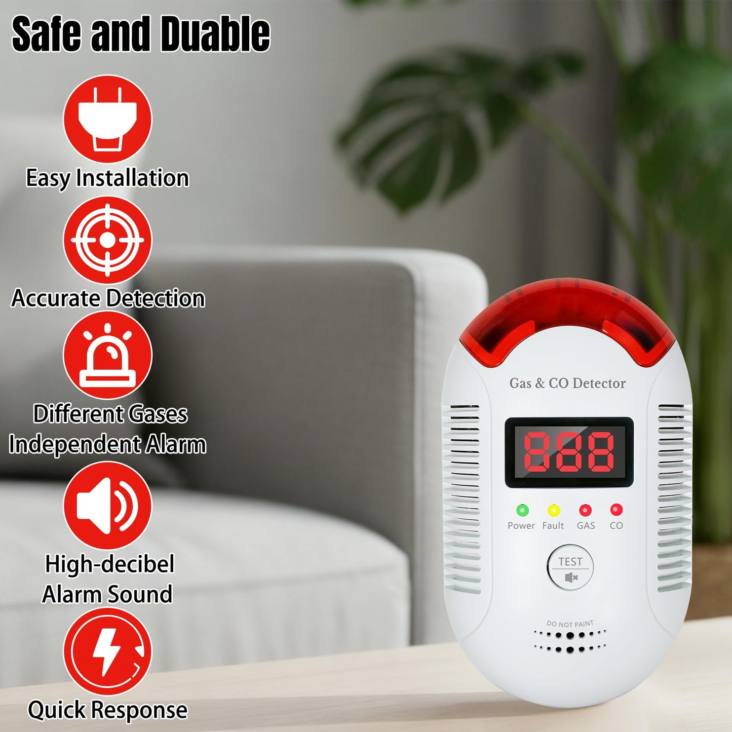 GQIRIL Gas and Carbon Monoxide Detector - Natural Gas Leak and Smoke CO Detector Portable Plug in, 2-in-1 Carbon-Monoxide Combination Alarm with Light - Natural for Home Kitchen Car RV Travel, 2Pack