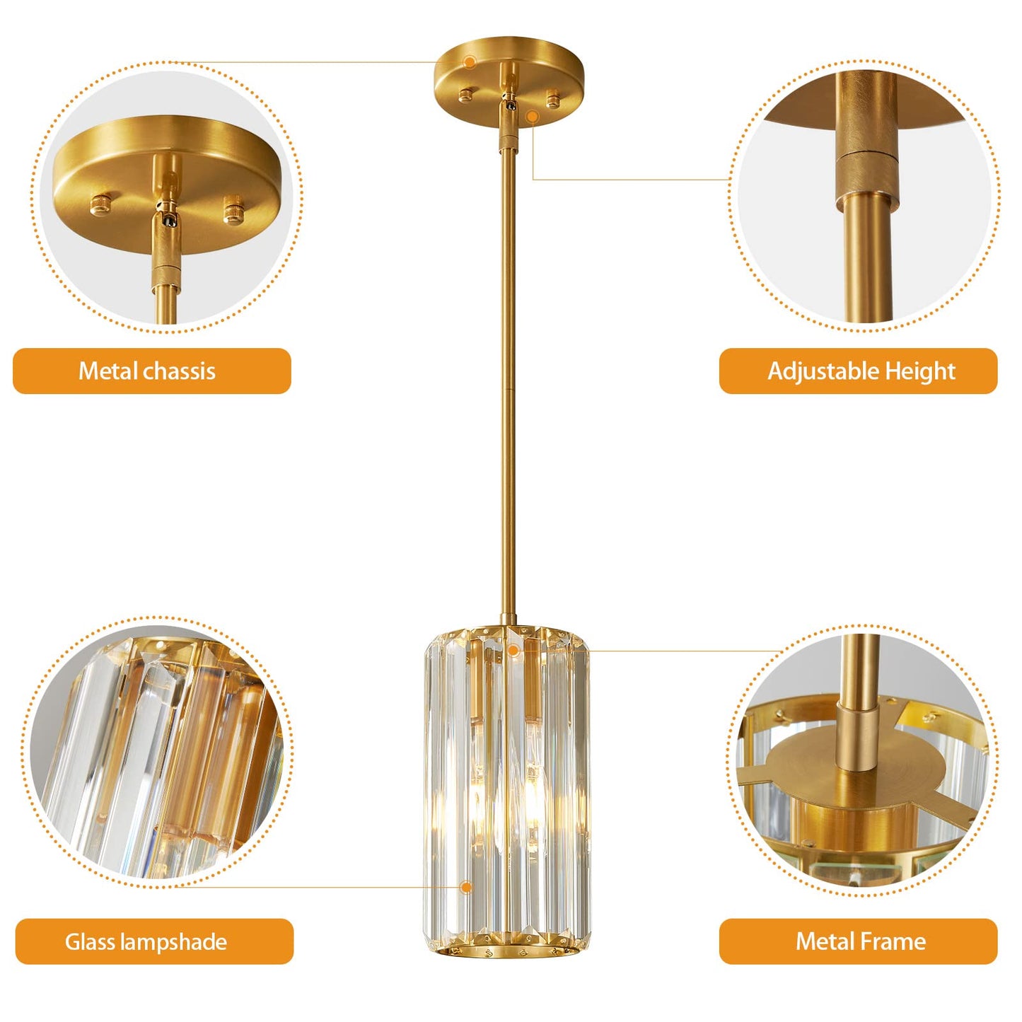 Zhllmq Gold Pendant Lighting Modern Pendant Light Mini Crystal Chandeliers Adjustable Pendant Light Fixture For Kitchen Island Dinning Room Corridor Bedroom(Gold 2-Pack)