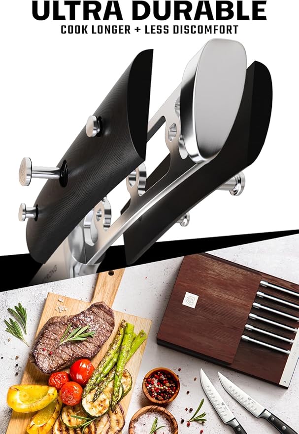 Dalstrong Steak Knife Set - 8 Piece - 5 inch Straight Edge Blade - Gladiator Series Elite - Forged High-Carbon German Steel Dinner Kitchen Knife - Black G10 Handle - Folding Block Set - NSF Certified