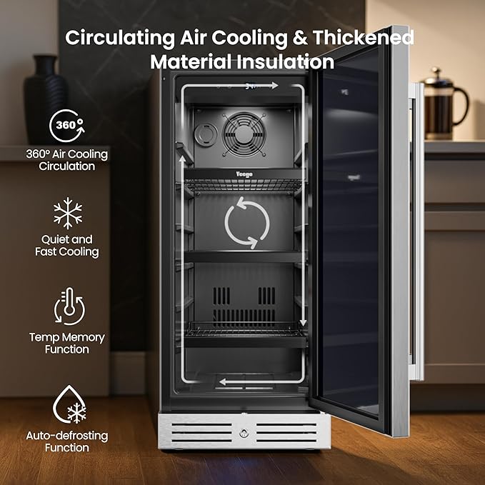 Yeego 15 inch Beverage Refrigerator,100 Cans Beverage Fridge with Lock & Auto Defrost, Stainless Steel Indoor/Outdoor Refrigerator Freestanding or Under Counter Beverage Cooler for Soda, Beer, Wine