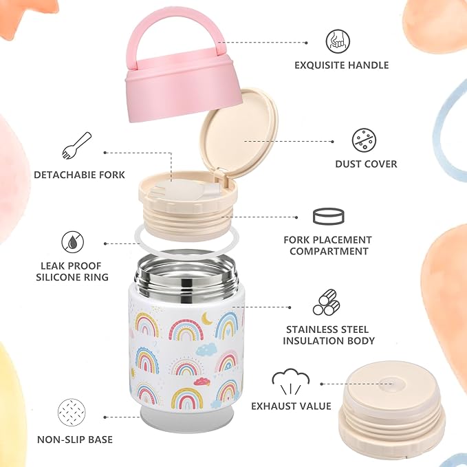 10oz Soup Thermo for Hot Food Kids Insulated Food Jar Container with Spoon Width Mouth Stainless Steel Leak Proof Thermo Lunch Box for School Travel