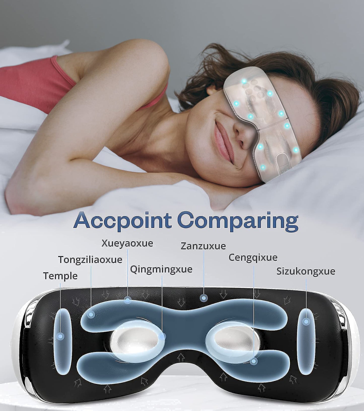 BOQUBOO Eye Massager with Heat and Cooling for Migraine Dry Eyes Relief, Rechargeable Bluetooth Music Migraines Relief Eye Massager Improve Sleeping Gifts for Women Men