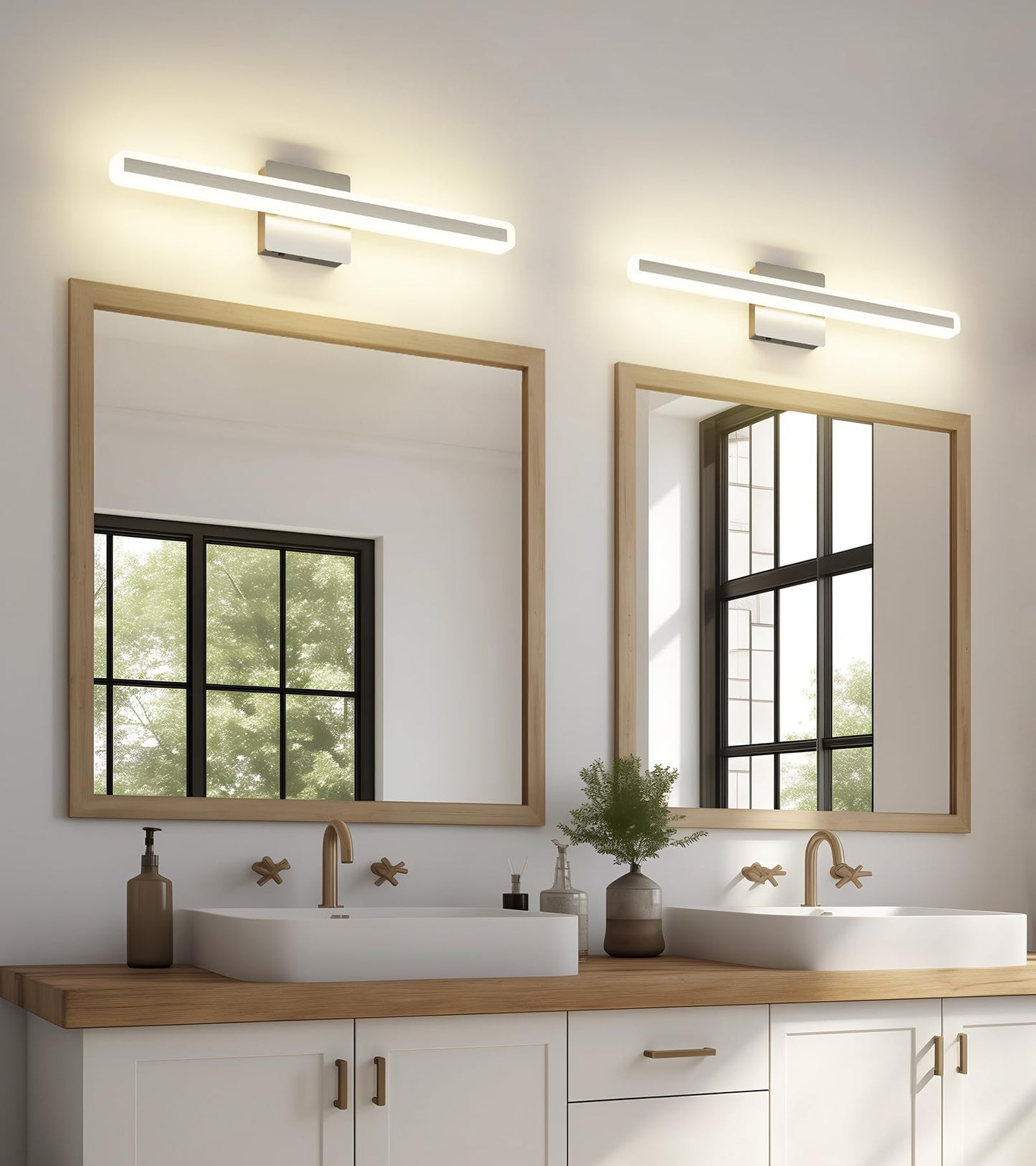 Jusheng Brushed Nickel Vanity Lights For Bathroom  5Cct Dimmable Vanity Light Bar  Modern Led Bathroom Lighting Fixtures Above Mirror 24 Inch 20W