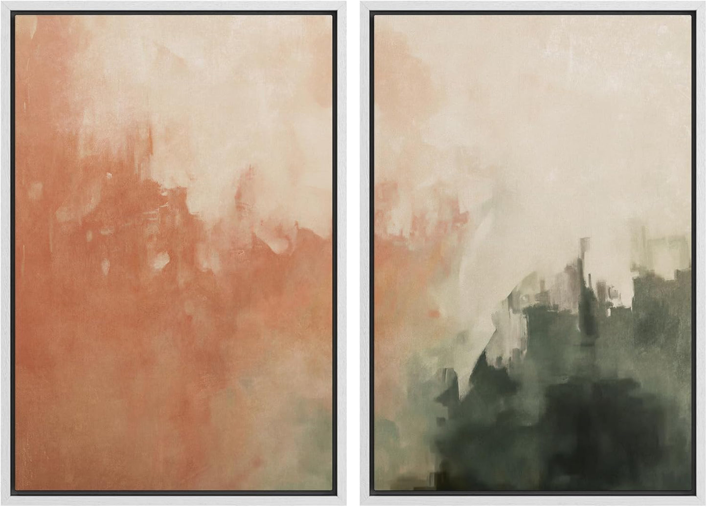 SIGNWIN Framed Canvas Print Wall Art Set Color Fade Abstract Landscape Earthy Terracotta and Forest Green Illustrations Modern Minimal Decorative for Living Room, Bedroom, Office - 24"x36"x2 White
