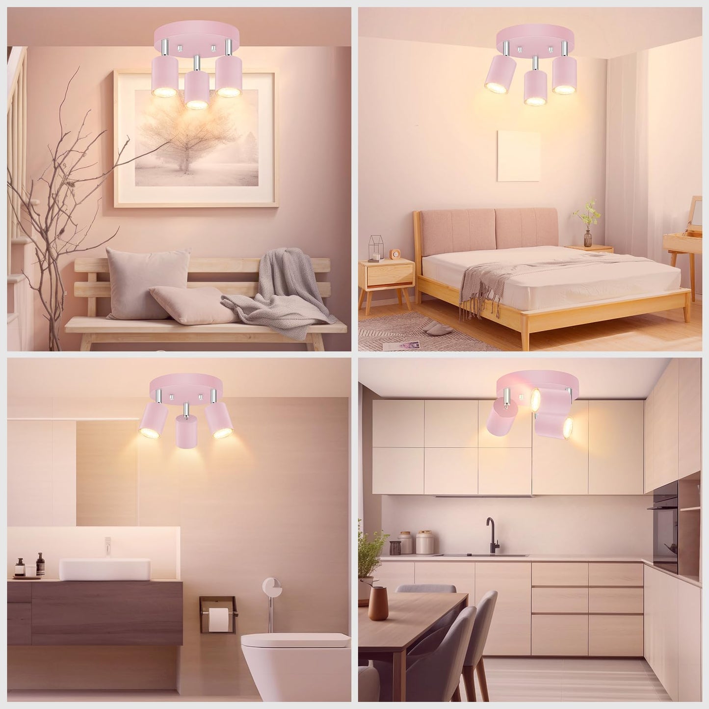 Bricosmocon 3 Light Track Lighting Fixtures Ceiling  Pink Round Directional Spotlight Fixtures  Gu10 Flush Mount Ceiling Fixture  Adjustable Modern Led Track Light For GirlS Room  Bulb Not Included