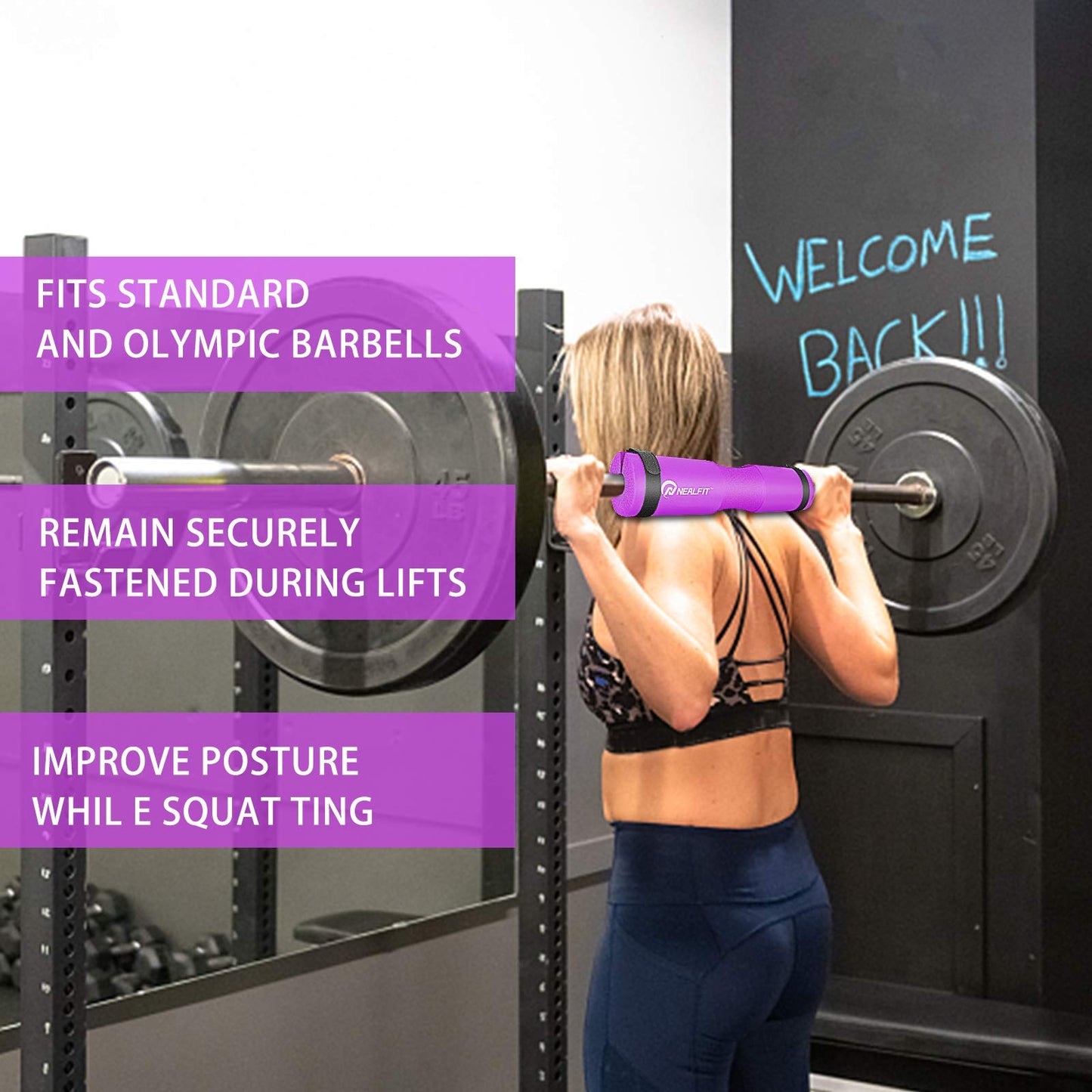 NEALFIT Barbell Pad Squat Pad for Squats—Squat Bar Pad—Great for Weightlifting,Lunges and Hip Thrusts—Foam Sponge Pad—Fit Standard and Olympic Bars Perfectly