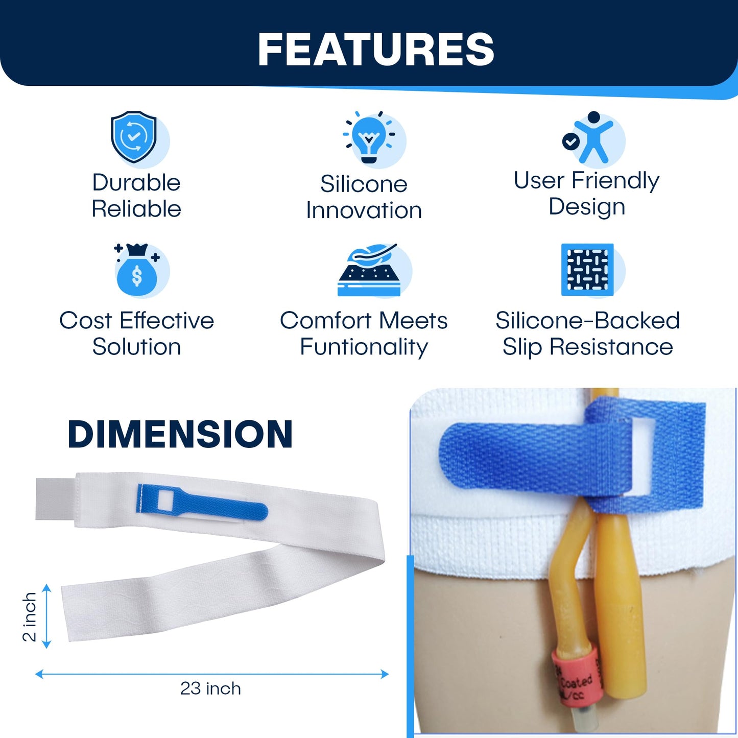 ViDava 3 Pack Foley Catheter Leg Strap, with Silicone to Reduce Slipping, Secure Your Urinary Catheter with ViDava Catheter Straps 23" Long x 2" Wide