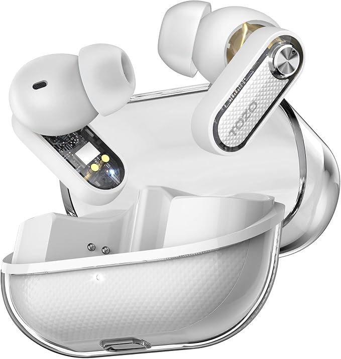 TOZO Crystal Pods Hybrid Active Noise Cancelling Wireless Earbuds, 10mm Drivers Deep Bass, 4 Mics Smart ENC AI Calls, Rea...