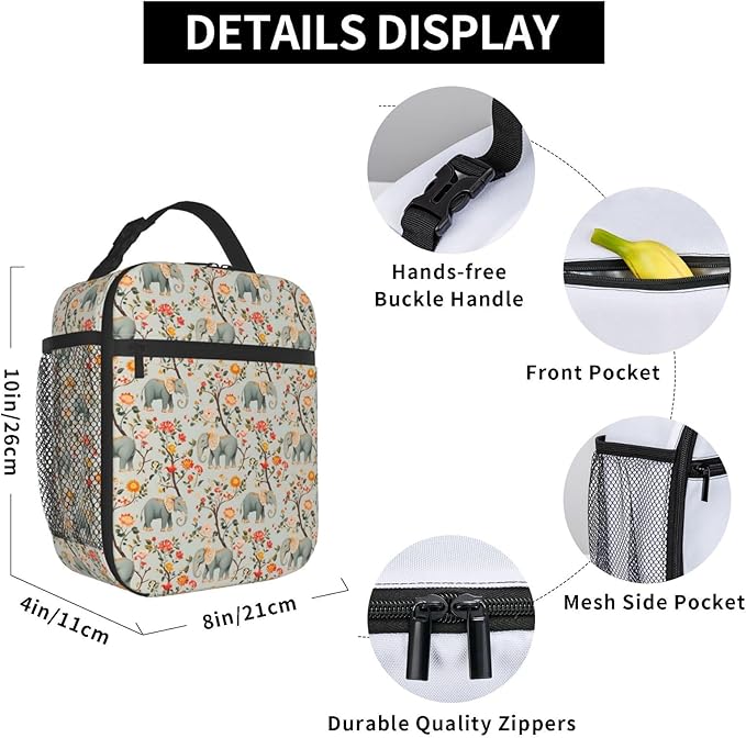 Elephant Lunch Box Insulated Lunch Bag for kids Girls Boys,Reusable Lunch Box Containers for Women Men,Durable Cooler Tote Bag Lunchbox for Office/School/Picnic