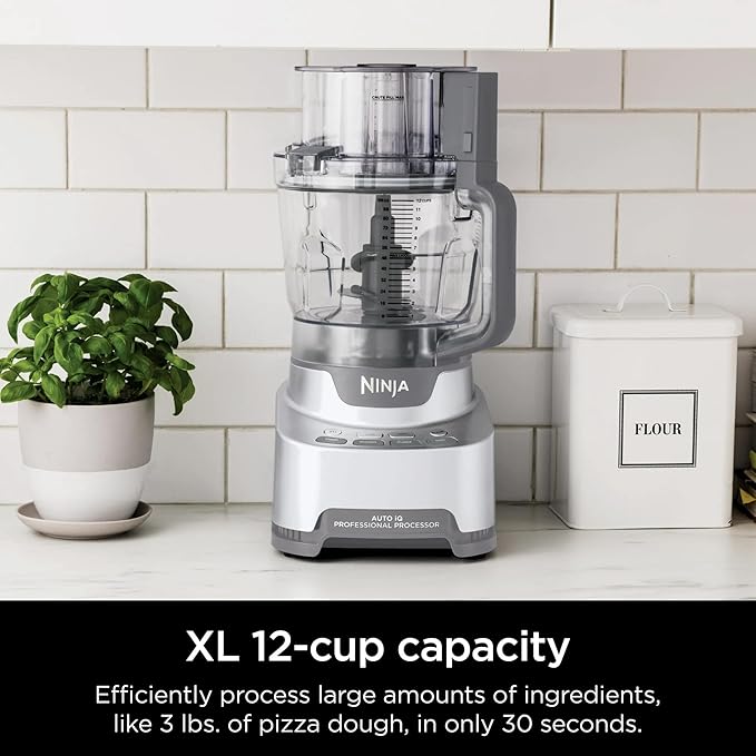 Ninja® Professional XL Food Processor – Powerful 1200-Watt Motor, XL 14-Cup Capacity, Auto-iQ Preset Programs, Precision Blades, Dough Mixer & Slicer, BPA-Free, Dishwasher Safe Parts, Silver/Black