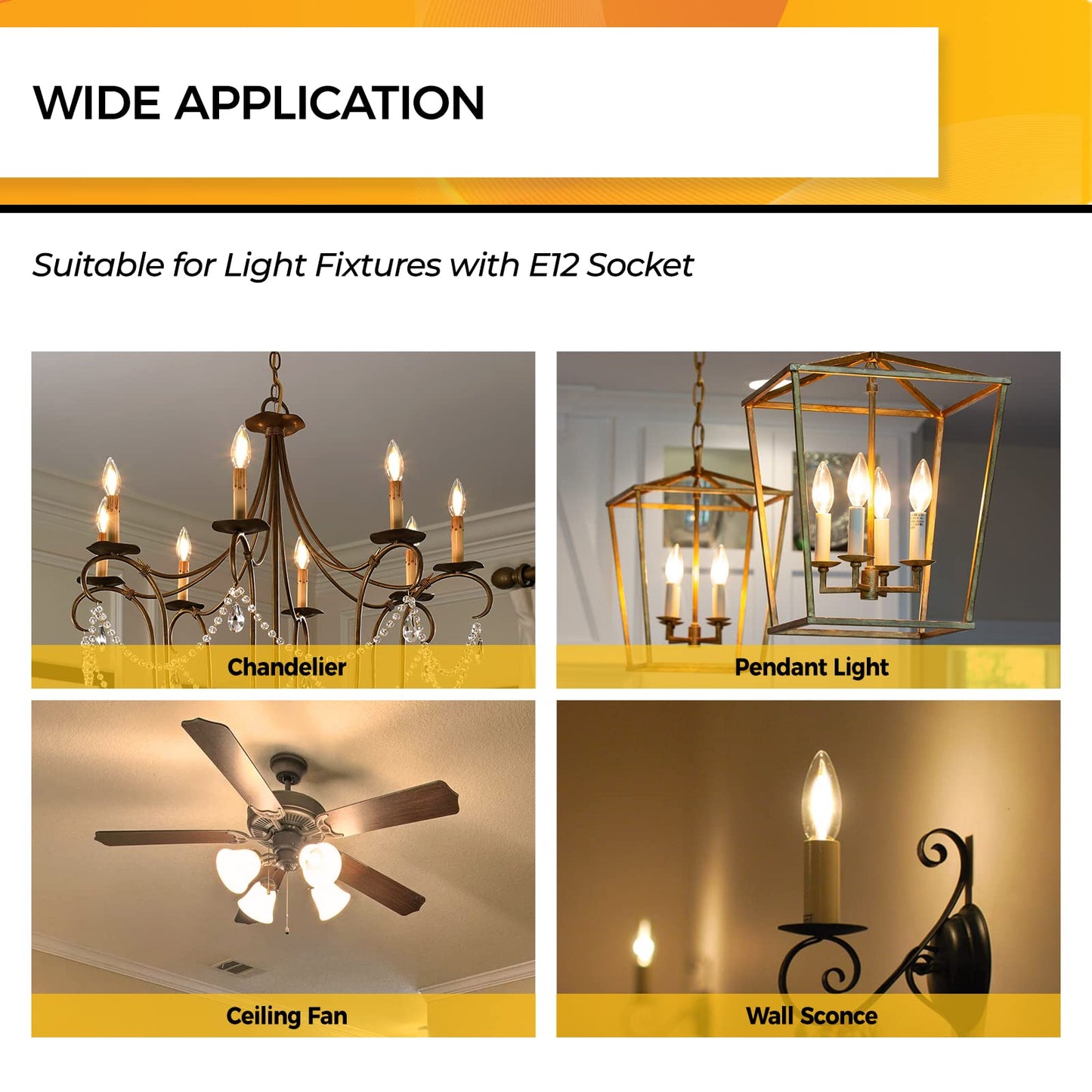 Hizashi 60W Dimmable Candelabra Led Bulbs, 2700K Soft White, E12, B11, 12 Pack, Ul Listed, 550Lm, Glass