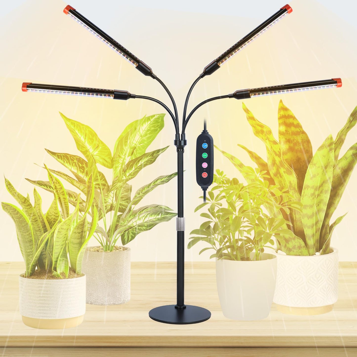 4-Head Desk Grow Lights For Indoor Plants  Seed Starting  Bonsai  Succulent  Cactus With Timer  36W Table Top Led Plant Growing Lamps  Enough High-Intensity Like Sun  Best Gift For Plants Lover