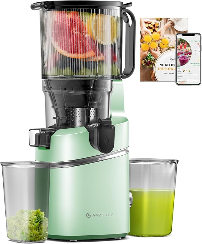 Cold Press Juicer – 5.8" Wide Mouth Hopper for Whole Recipe Loading, Self Feeding for Hands-Free Operation, Zero Waste Masticating Juicer For More Juice, Less Pulp – Triple Strainers