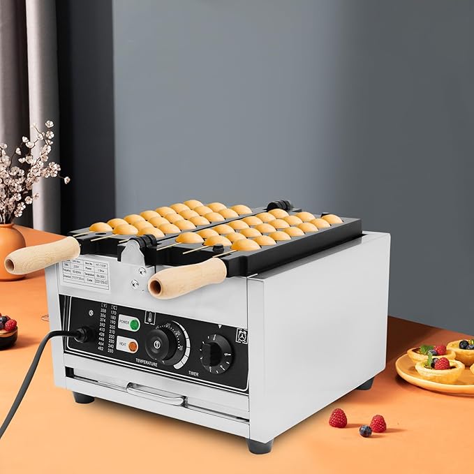 Waffle Making Machine, Mini Egg-Shaped Bubble Waffle Maker Commercial, 6-Skewer Capacity with Adjustable Timer & Temperature Control, for Home Kitchen Restaurant Use, Silver