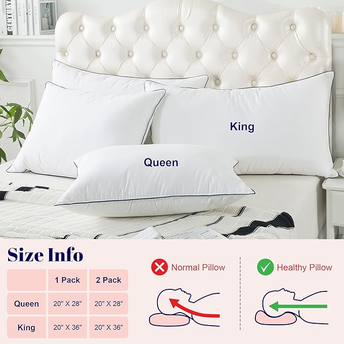 Cosybay Goose Feather and Down Bed Pillow, Premium Medium White Pillow Inserts for Sleeping, Luxury Bedding Pillows for Side and Back Sleepers, Queen Size, 20x28 Inches, 1 Pack